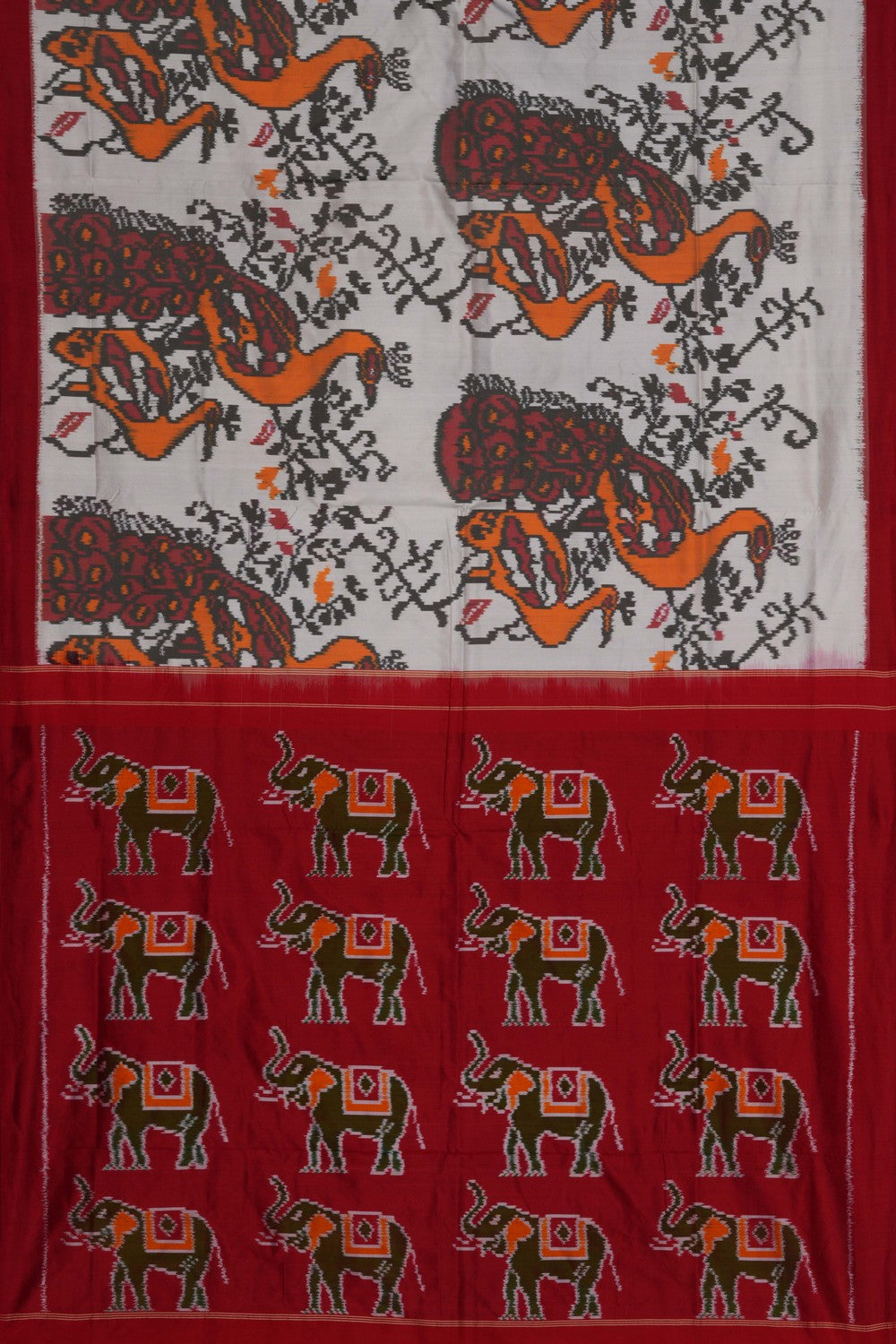 Image of Pochampally Ikat Silk Off-White Saree